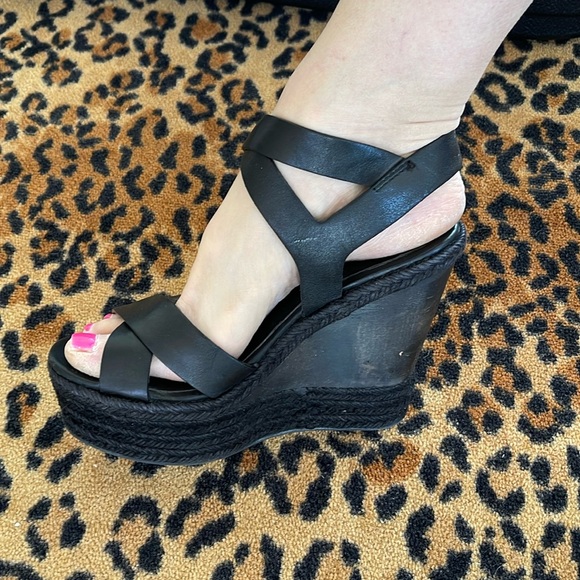 All Saints black wedge platform sandals - Picture 1 of 13